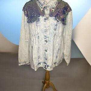 Glitz Light Blue Denim Jacket with Sequin Detail